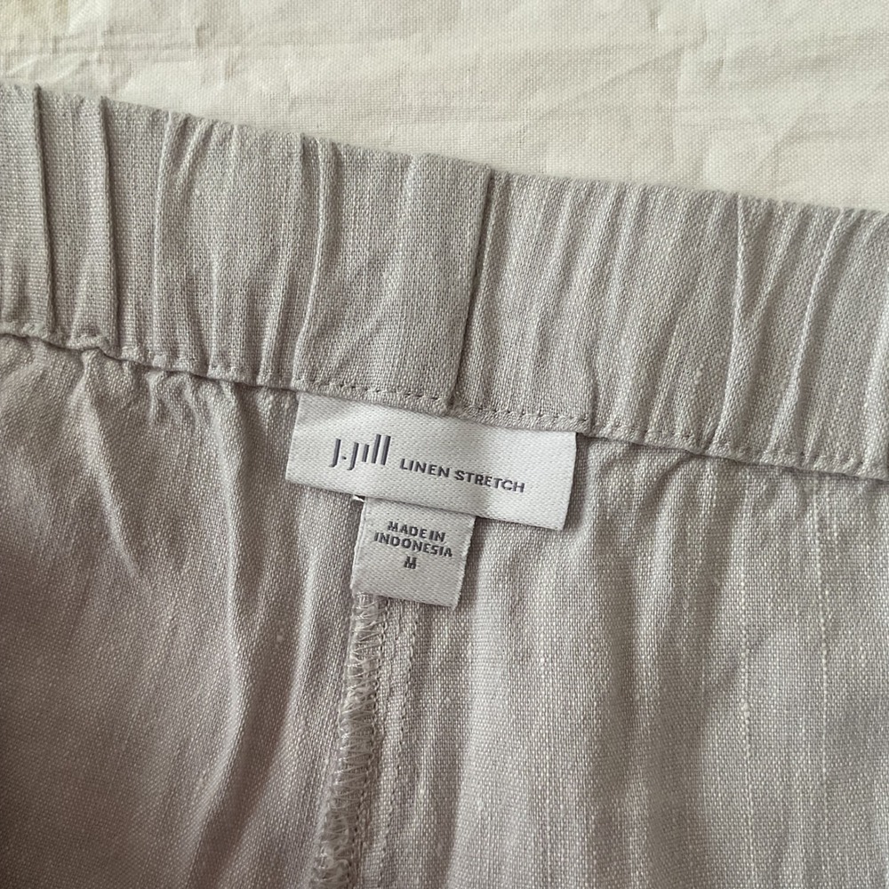 J. Jill Linen Stretch Gray Cropped Capri Pants Womens Medium Tapered Button Hem - Picture 10 of 13